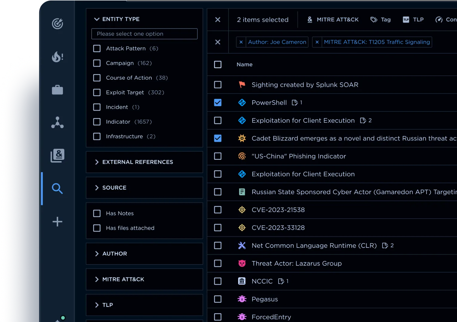 EclecticIQ Intelligence Center platform interface