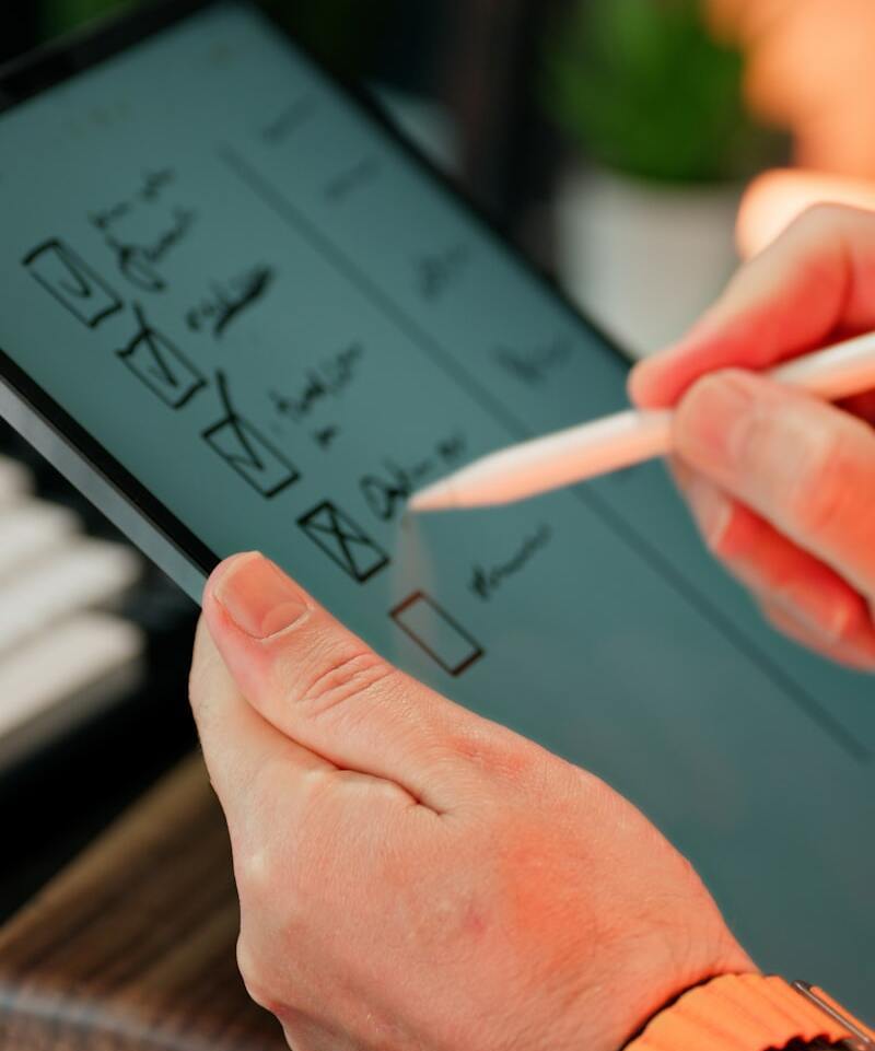 A person sketching on a tablet